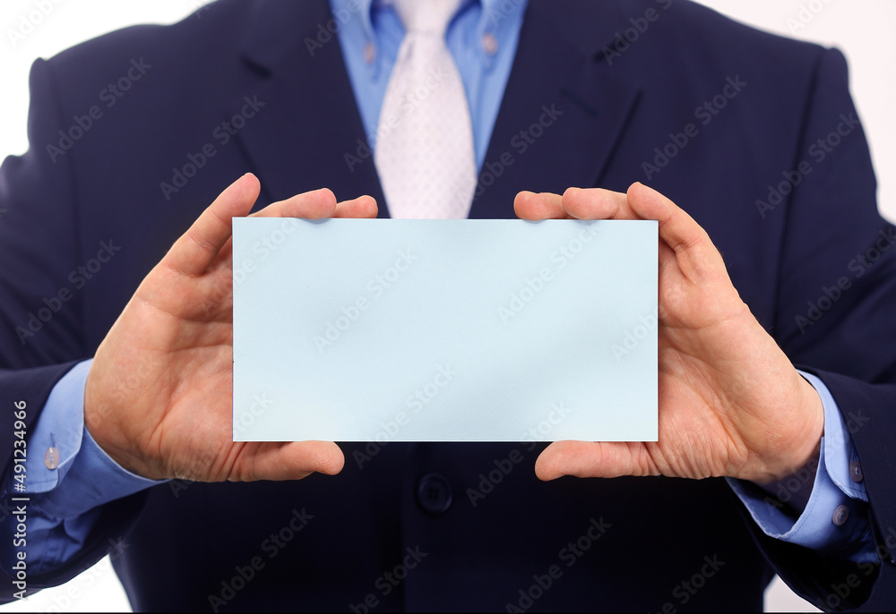 Business man empty card in hand Business man empty card in hand
