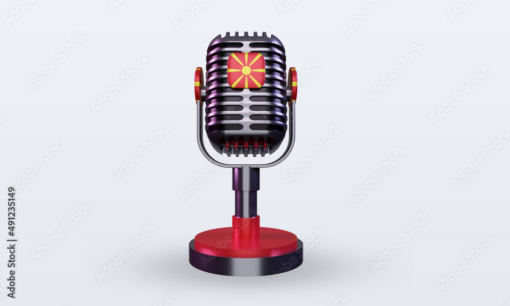 3d microphone North Macedonia flag rendering front view 3d microphone North Macedonia flag rendering front view