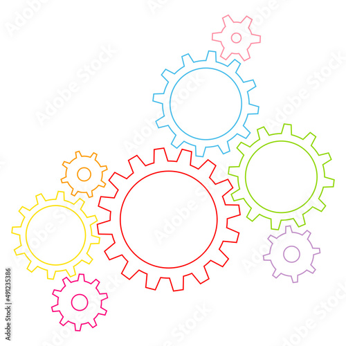 Gruppe Grafische Zahnräder Banner Kontur Bunt