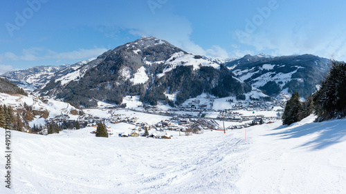 Grossarl and Unterberg skiing region in Austria during winter. Famous touristic travel destination in the Salzburg region.