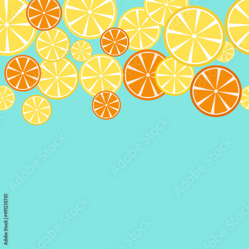 Illustration of Lemons and oranges on a blue background
