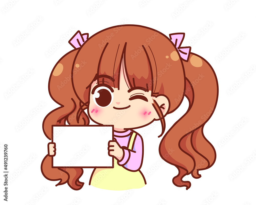 Cute kid girl holding empty sign character cartoon logo hand drawn art illustration Cute kid girl holding empty sign character cartoon logo hand drawn art illustration