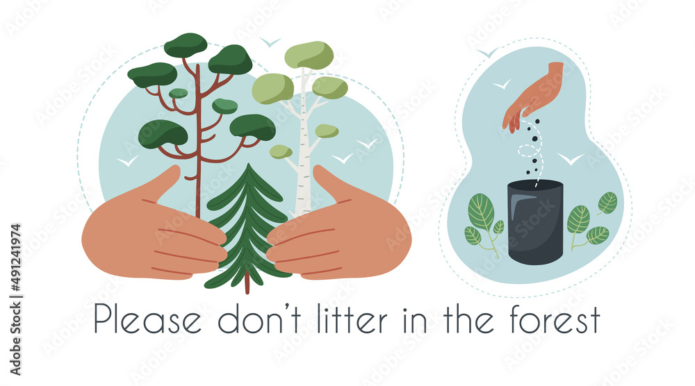 Hand drawn vector clip art about protecting forest, concept of