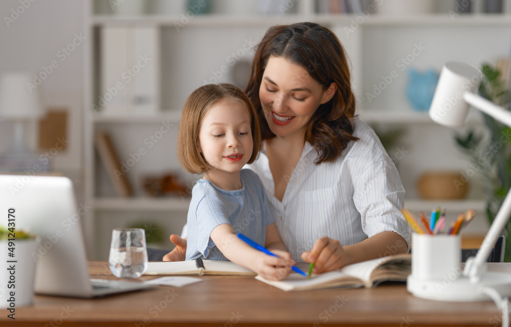 Girl doing homework or online education. Girl doing homework or online education.