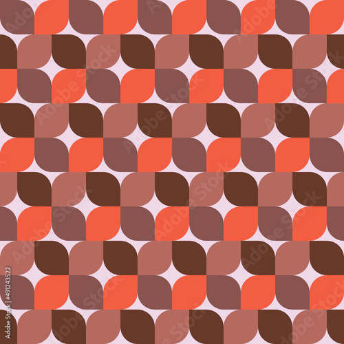 Mid century modern geometric  leaves seamless pattern in brown , orange and beige. Great for wallpaper, home décor and textile 