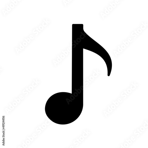 Music note simple solid black line icon. Music tone symbol. Minimalist style. Flat isolated sign for illustration, infographic, logo, mobile, app, banner, web design, dev, ui, ux, gui. Vector EPS 10