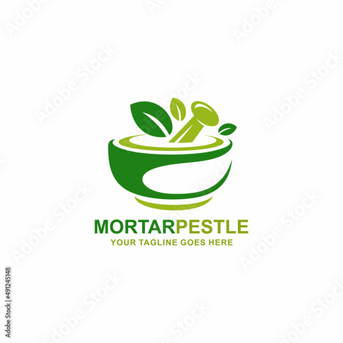 Mortar and pestle pharmacy logo vector