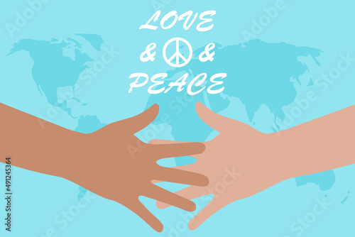 Vector of peace without war. Illustration for the World Peace Day. Two hands reach out to each other photo