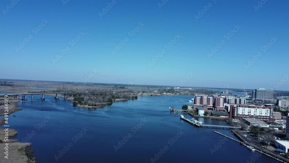 Aerial view looking north of Wilmington, NC on the Cape Fear River Aerial view looking north of Wilmington, NC on the Cape Fear River