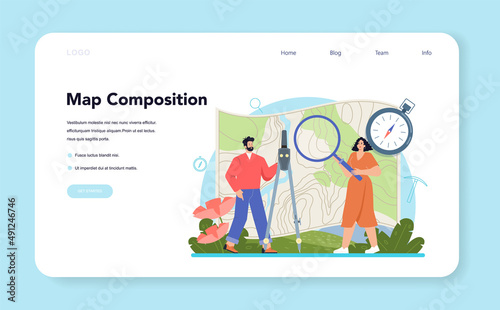 Surveyor web banner or landing page. Land surveying technology