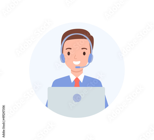 Avatar of the call center operator. A man with headphones and a laptop.