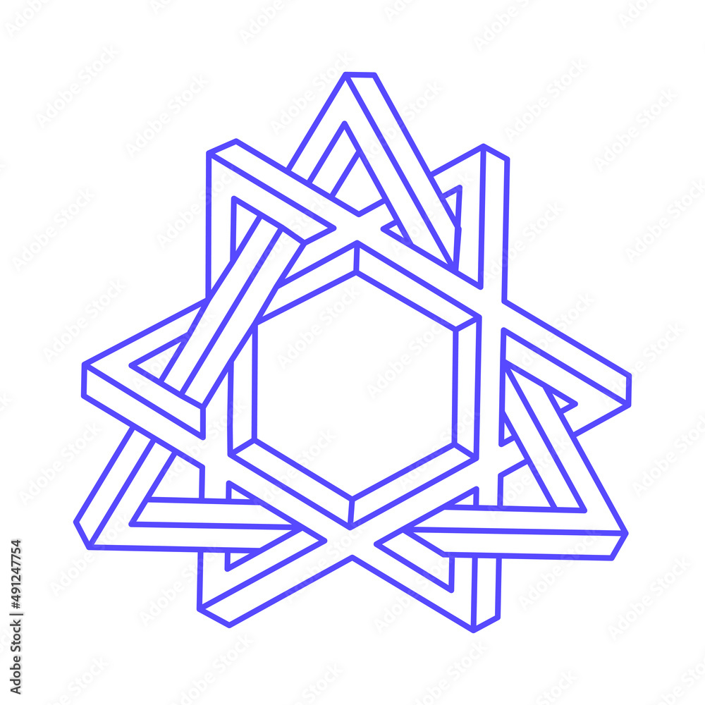 Impossible shapes. Optical illusion. Sacred geometry figures. Abstract eternal geometric objects. Impossible endless outline. Optical art. Impossible geometry shape on a white background. Logo. Impossible shapes. Optical illusion. Sacred geometry figures. Abstract eternal geometric objects. Impossible endless outline. Optical art. Impossible geometry shape on a white background. Logo.