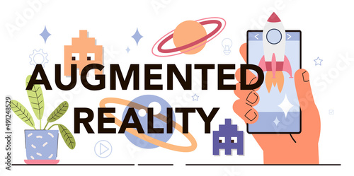 Augmented reality typographic header. AR software development