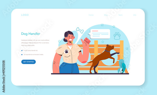 Dog handler web banner or landing page. Training exercise for social
