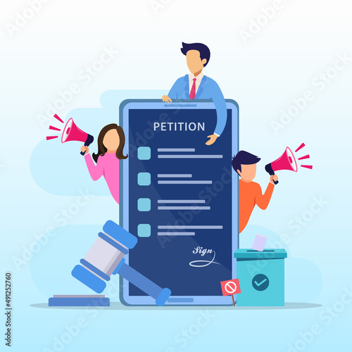 Petition form concept. People signing and spreading petition or complaint. flat vector photo