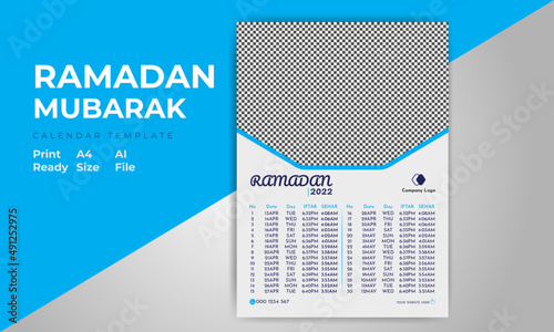 Ramadan Mubarak Calendar 2022 Printable Template Design A4 Size Vector