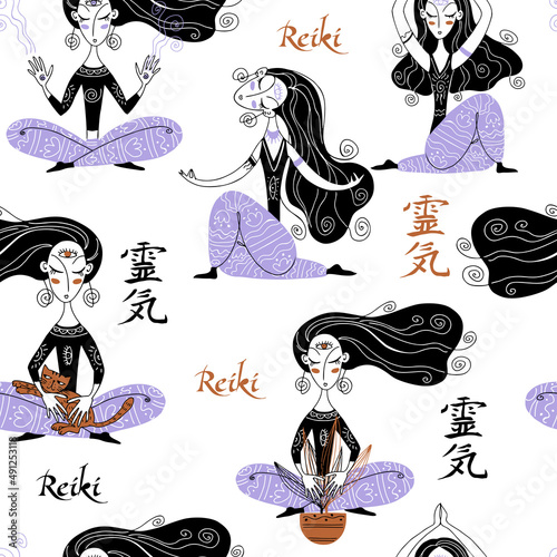 Seamless pattern. Reiki healing. Esoteric. Vector