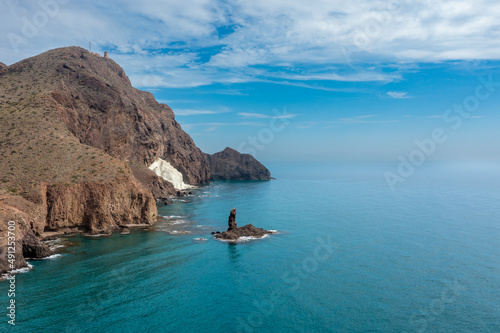 aerial view of the wild and rugged coastline of the Cabo de Gata Nature Reserve in Andalusia