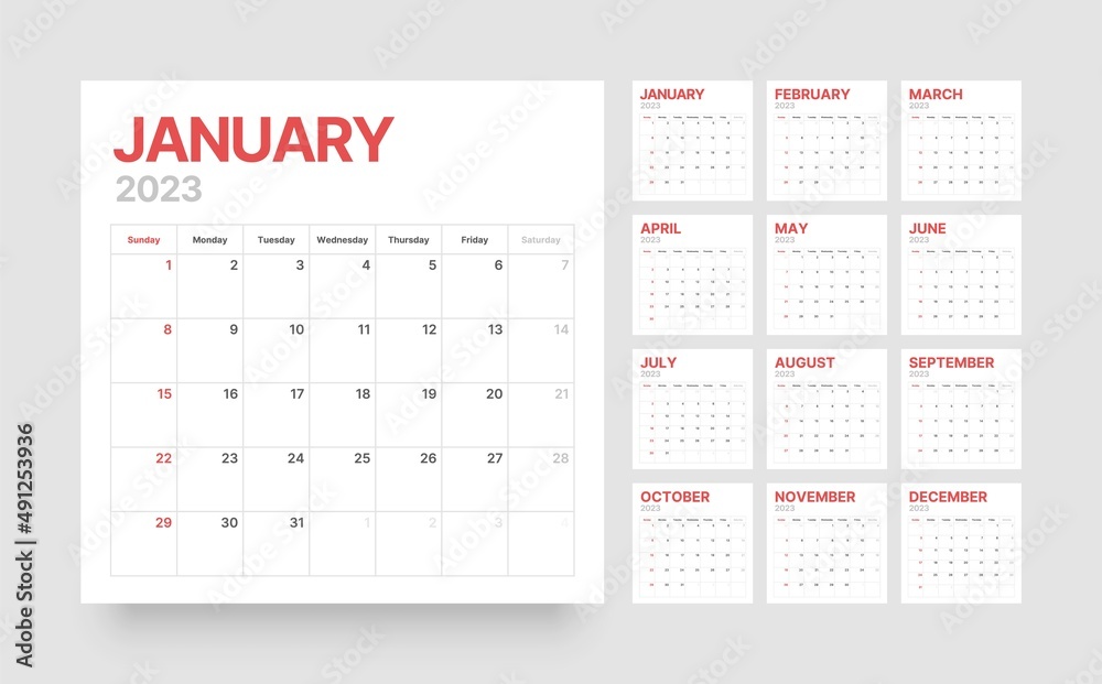 monthly calendar template for 2023 year desktop calendar in the style