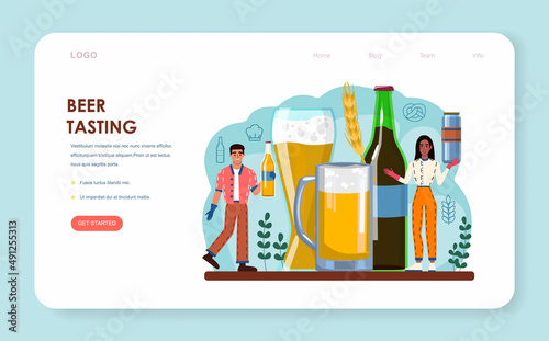 Brewery web banner or landing page. Craft beer production,