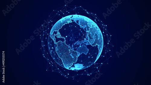 Networks. Global network concept. Internet network all over the planet. Globe. Abstract digital illustration. Planet on a dark background. 3D rendering.
