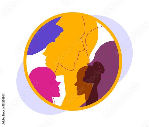 Unity concept. Different people unite together. Join hands and pieces