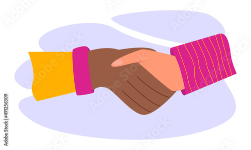 Unity concept. Different people unite together. Join hands and pieces