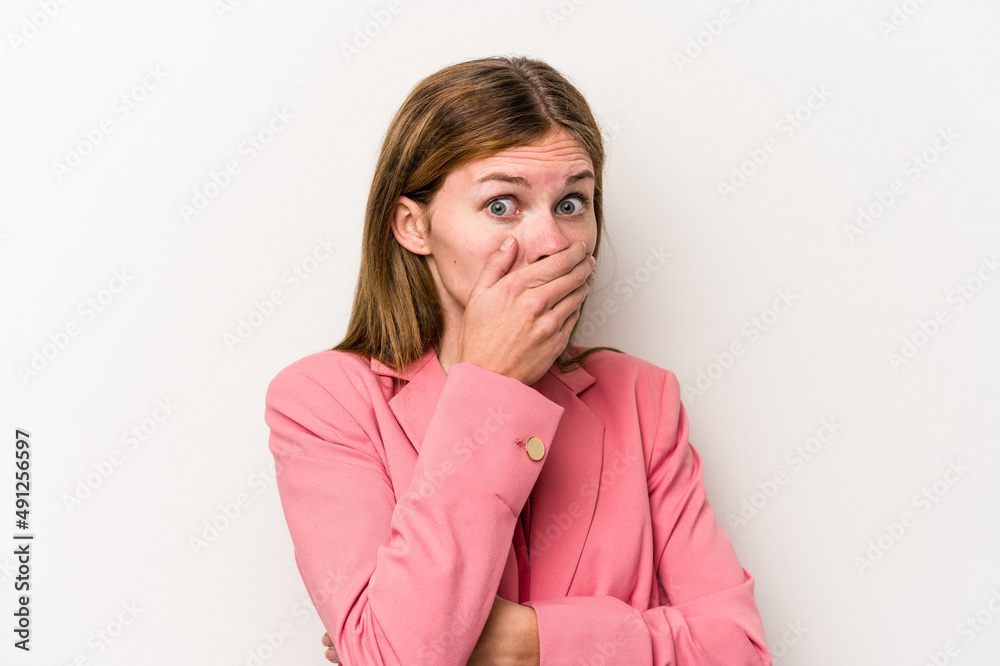 Young russian woman isolated on white background scared and afraid. Young russian woman isolated on white background scared and afraid.