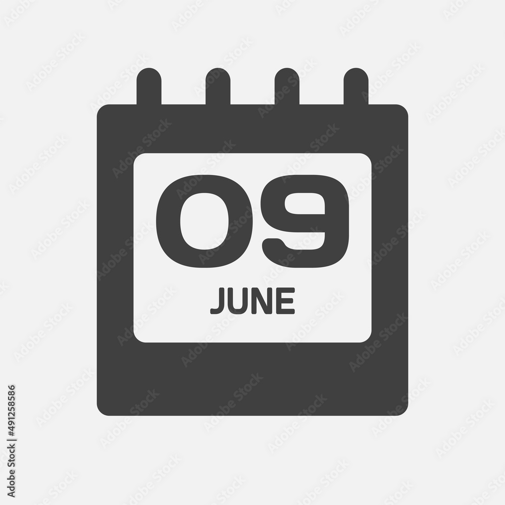Icon day date 9 June, template calendar page Icon day date 9 June, template calendar page