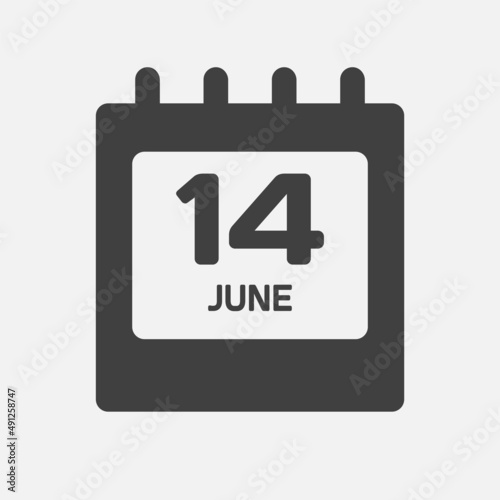 Icon day date 14 June, template calendar page