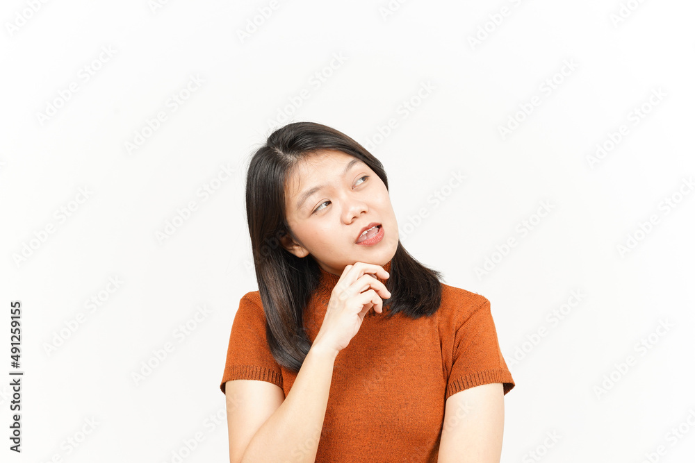 Thinking Gesture Of Beautiful Asian Woman Isolated On White Background Thinking Gesture Of Beautiful Asian Woman Isolated On White Background