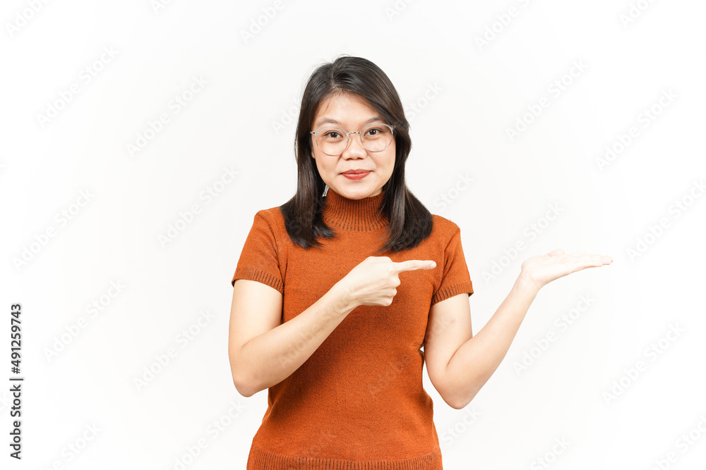 Presenting and Showing Product on Open Palm Of Beautiful Asian Woman Isolated On White Background Presenting and Showing Product on Open Palm Of Beautiful Asian Woman Isolated On White Background