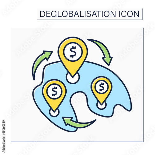 Redistribution color icon. Land and income redistribution. Global exchange. Deglobalisation concept. Isolated vector illustration photo