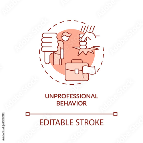Unprofessional behavior terracotta concept icon. Warning in recruitment interview abstract idea thin line illustration. Isolated outline drawing. Editable stroke. Arial, Myriad Pro-Bold fonts used