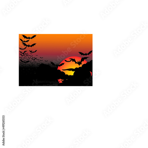 At night, on a full moon night, swarms of bats and nocturnal birds create fear. on halloween night.
