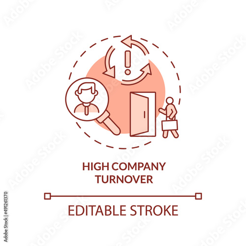 High company turnover terracotta concept icon. Warning sign in recruitment interview abstract idea thin line illustration. Isolated outline drawing. Editable stroke. Arial, Myriad Pro-Bold fonts used