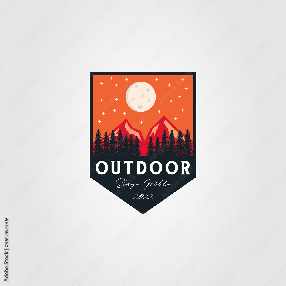 Obraz premium adventure forest or mountain outdoor badge logo vector illustration design
