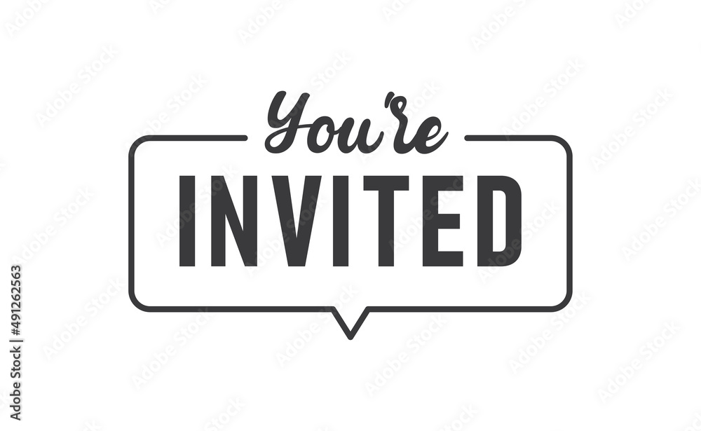 You're invited! Elegant black calligraphy. Hand drawn vector linear lettering. Invitation for weddings birthday and holiday events. You're invited! Elegant black calligraphy. Hand drawn vector linear lettering. Invitation for weddings birthday and holiday events.
