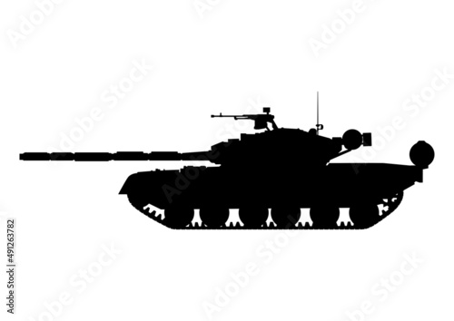 Modern tank silhouette. Side view. Vector.