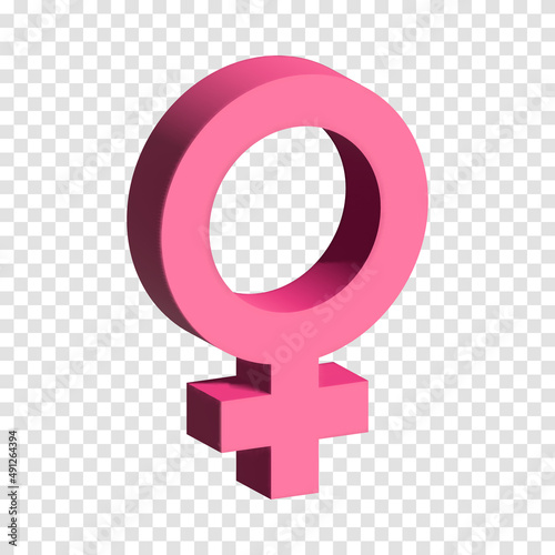 3D Female Gender Symbol. Pink Three Dimensional Female Gender Sign Isolated Vector