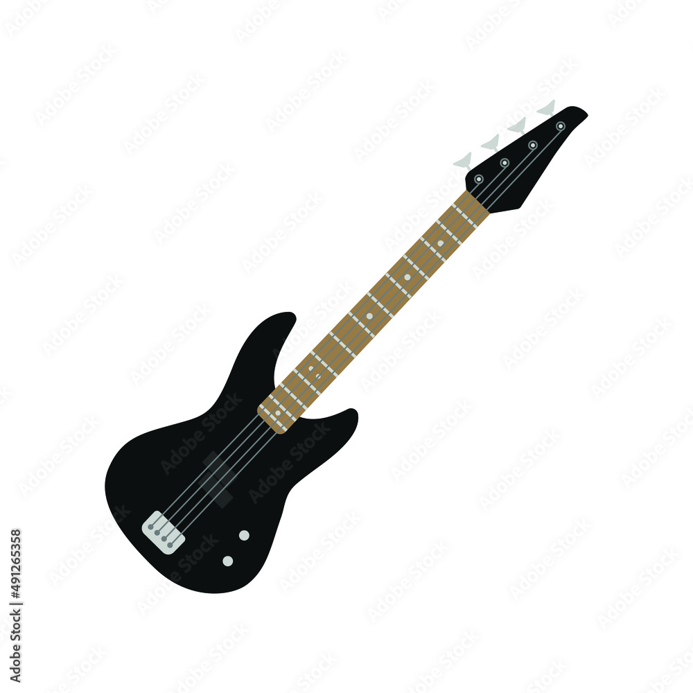 Electric bass guitar black color editable. Bass logo