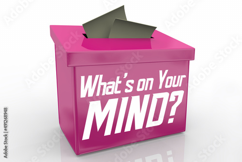 Slika na platnu Whats On Your Mind Comment Feedback Suggestion Box Opinion 3d Illustration
