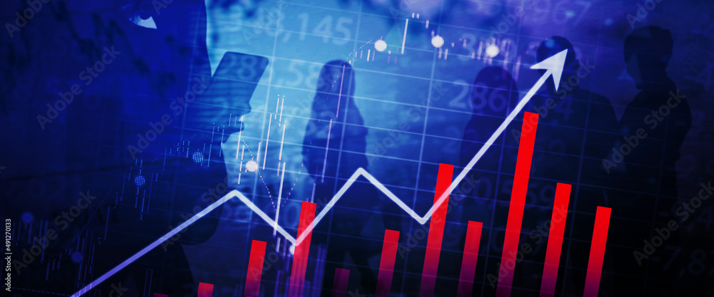 Growth stock market chart with business people Growth stock market chart with business people