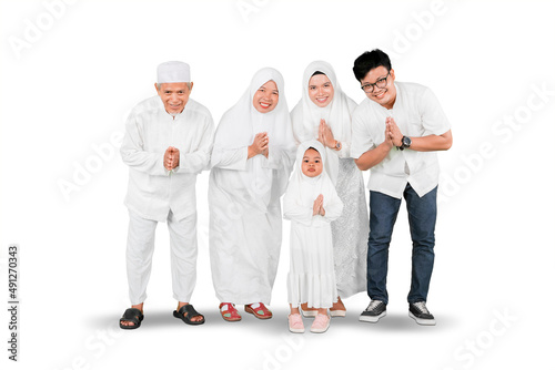 Muslim family show congratulate hands on studio