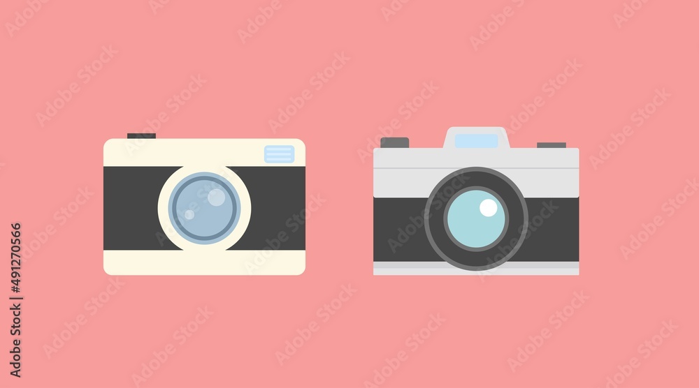 Flat Camera Illustration Set. Vector isolated flat editable illustration set of a photo camera