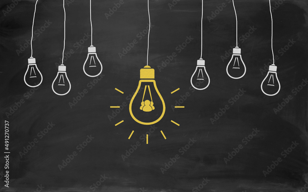 Social Media Symbol Bulb Concept Drawing with Chalk on Blackboard Social Media Symbol Bulb Concept Drawing with Chalk on Blackboard