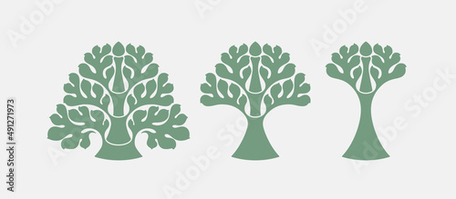 Tree. Collection of vector logo mark templates or design elements for topiary artist or landscape design studio