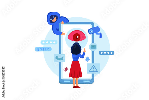 Phone Spyware Attack illustration concept