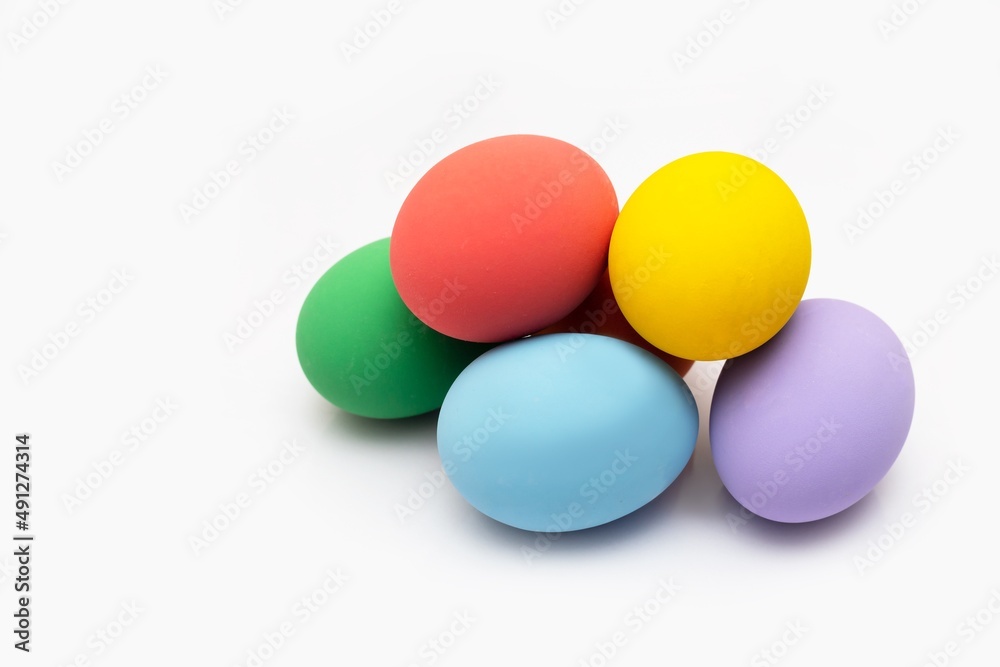 Set of colorful Easter eggs isolated on white background. Easter festival concept. Set of colorful Easter eggs isolated on white background. Easter festival concept.