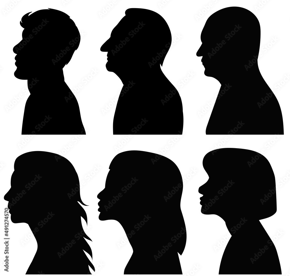 portrait people set black silhouette isolated vector